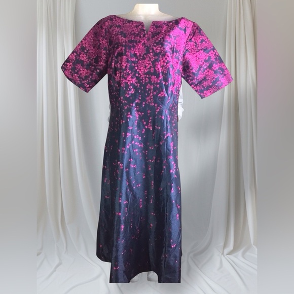eshakti Placed Floral Print Dupioni Dress Size 16 - Picture 4 of 11